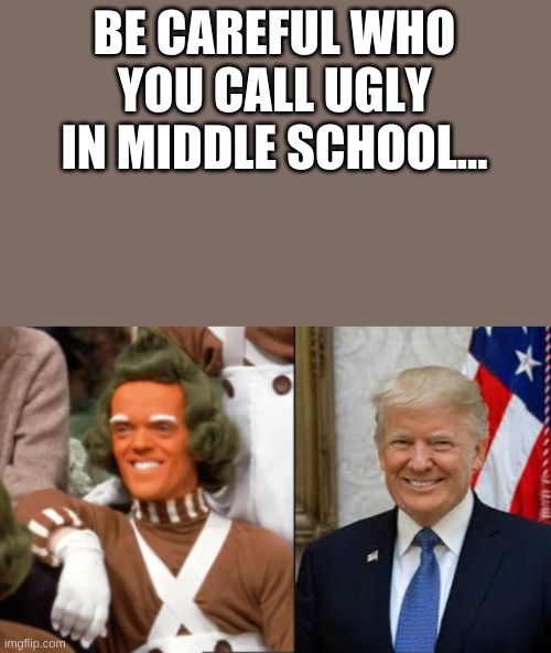 donald trump | BE CAREFUL WHO YOU CALL UGLY IN MIDDLE SCHOOL... | image tagged in vfjbk | made w/ Imgflip meme maker