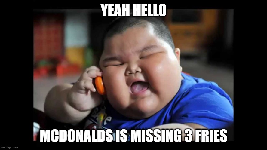 Fat kids  | YEAH HELLO; MCDONALDS IS MISSING 3 FRIES | image tagged in fat kids | made w/ Imgflip meme maker