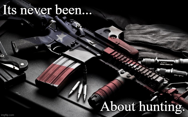 Patriot AR-15 | Its never been... About hunting. | image tagged in patriot ar-15 | made w/ Imgflip meme maker
