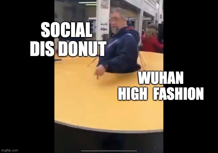 Wuhan High Fashion | SOCIAL 
DIS DONUT; WUHAN HIGH  FASHION | image tagged in wuhan,social distancing,donut,italy,corona virus,quarantine | made w/ Imgflip meme maker