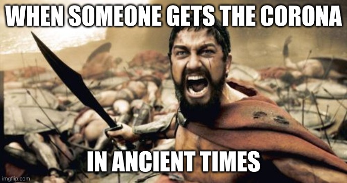 Sparta Leonidas Meme | WHEN SOMEONE GETS THE CORONA; IN ANCIENT TIMES | image tagged in memes,sparta leonidas | made w/ Imgflip meme maker