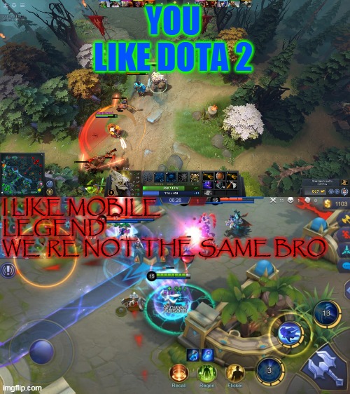 Unknow31 | YOU LIKE DOTA 2; I LIKE MOBILE LEGEND
WE`RE NOT THE SAME BRO | image tagged in gaming | made w/ Imgflip meme maker