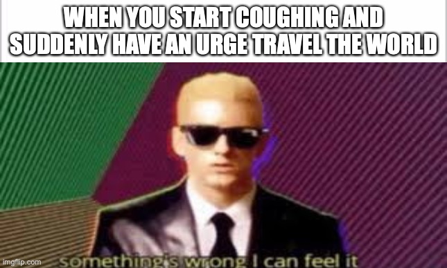 WHEN YOU START COUGHING AND SUDDENLY HAVE AN URGE TRAVEL THE WORLD | image tagged in memes | made w/ Imgflip meme maker