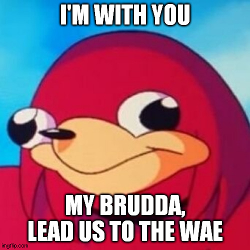 Ugandan Knuckles | I'M WITH YOU; MY BRUDDA, LEAD US TO THE WAE | image tagged in ugandan knuckles | made w/ Imgflip meme maker
