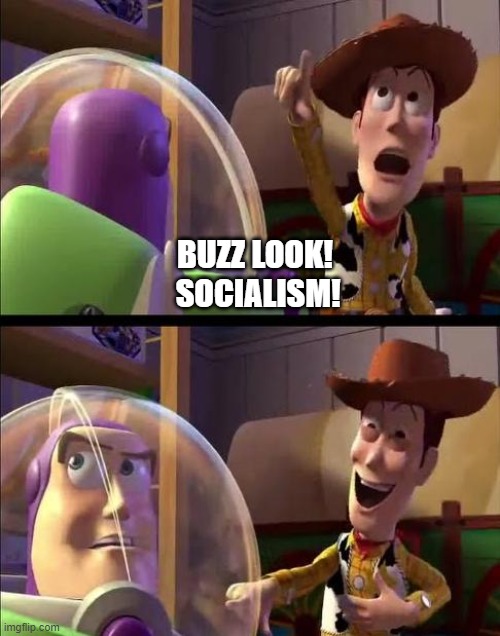 Buzz look | BUZZ LOOK!  SOCIALISM! | image tagged in buzz look | made w/ Imgflip meme maker