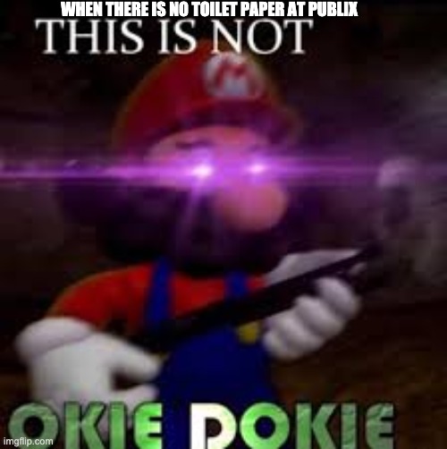 This is not okie dokie | WHEN THERE IS NO TOILET PAPER AT PUBLIX | image tagged in this is not okie dokie | made w/ Imgflip meme maker