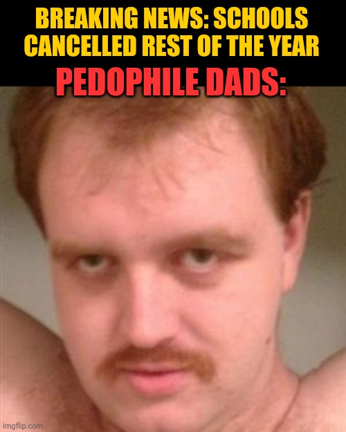 It's sad though. I worry about kids that aren't in the best of situations at home :( | BREAKING NEWS: SCHOOLS CANCELLED REST OF THE YEAR; PEDOPHILE DADS: | image tagged in creepy guy | made w/ Imgflip meme maker