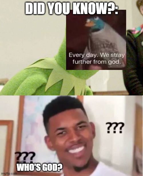 we have gone too far | DID YOU KNOW?:; WHO'S GOD? | image tagged in did you know kermit,every day we stray further from god,funny,memes,kermit,who | made w/ Imgflip meme maker