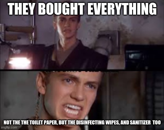 THEY BOUGHT EVERYTHING; NOT THE THE TOILET PAPER, BUT THE DISINFECTING WIPES, AND SANITIZER  TOO | image tagged in coronavirus | made w/ Imgflip meme maker