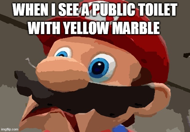 Mario WTF | WHEN I SEE A PUBLIC TOILET; WITH YELLOW MARBLE | image tagged in mario wtf | made w/ Imgflip meme maker