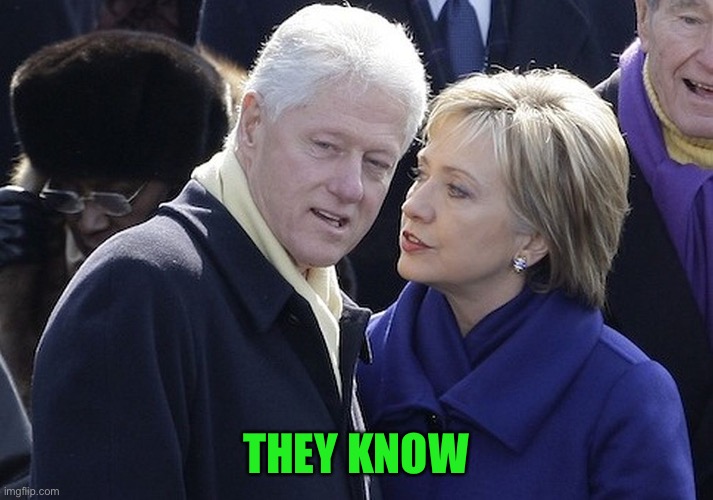 bill and hillary | THEY KNOW | image tagged in bill and hillary | made w/ Imgflip meme maker