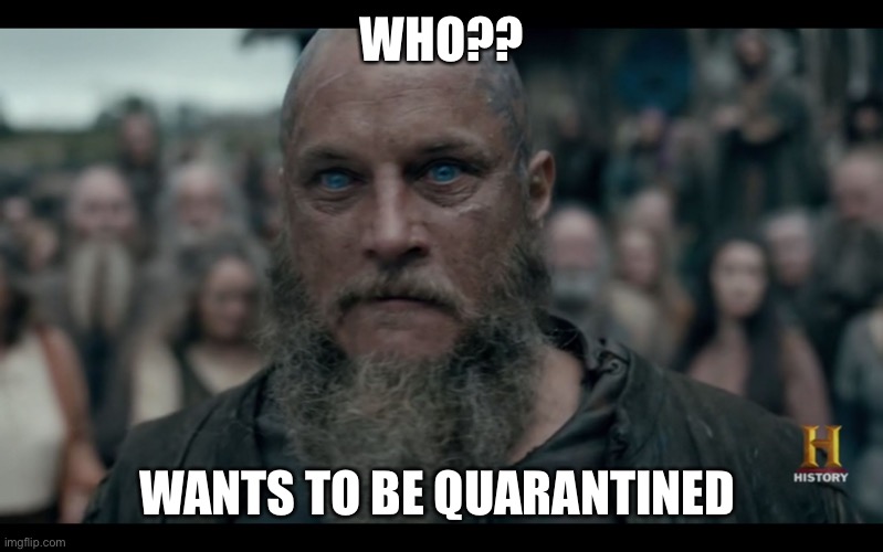 RagnarKING | WHO?? WANTS TO BE QUARANTINED | image tagged in ragnarking | made w/ Imgflip meme maker