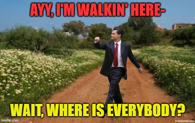 AYY, I'M WALKIN' HERE- WAIT, WHERE IS EVERYBODY? | made w/ Imgflip meme maker