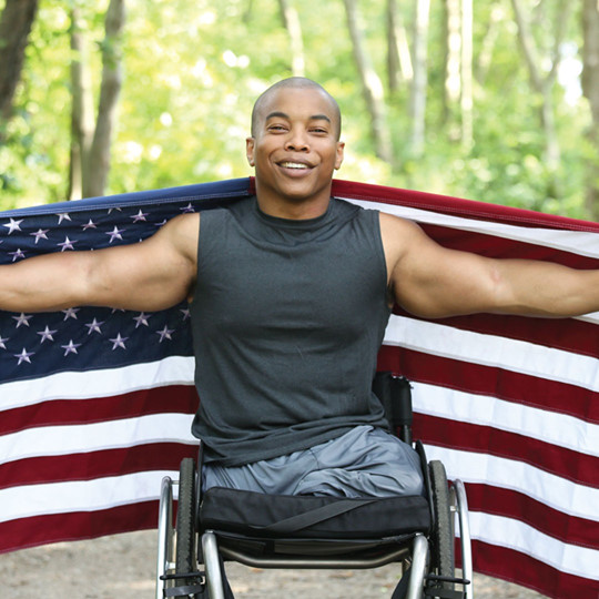 High Quality Amputee in Wheelchair American Flag Blank Meme Template