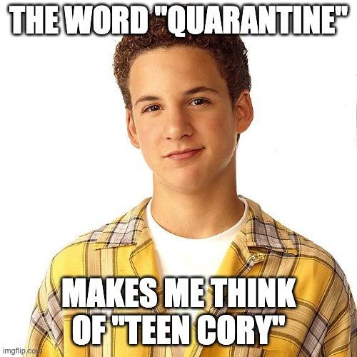 THE WORD "QUARANTINE"; MAKES ME THINK OF "TEEN CORY" | image tagged in fun,humor,1990s,90s kids,coronavirus,puns | made w/ Imgflip meme maker