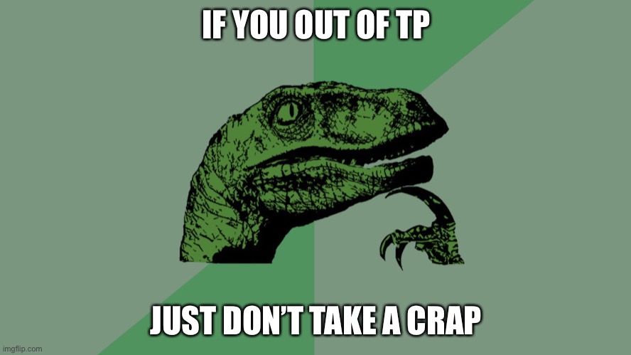 Philosophy Dinosaur | IF YOU OUT OF TP; JUST DON’T TAKE A CRAP | image tagged in philosophy dinosaur | made w/ Imgflip meme maker