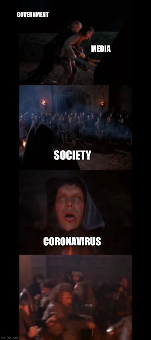 Coronavirus | GOVERNMENT; MEDIA; SOCIETY; CORONAVIRUS | image tagged in coronavirus | made w/ Imgflip meme maker