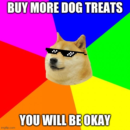 Advice Doge | BUY MORE DOG TREATS; YOU WILL BE OKAY | image tagged in memes,advice doge | made w/ Imgflip meme maker
