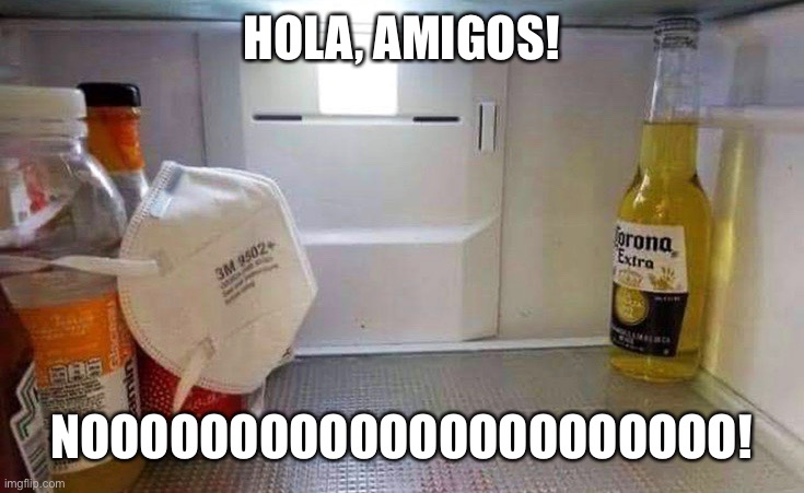 Stay away! | HOLA, AMIGOS! NOOOOOOOOOOOOOOOOOOOOOO! | image tagged in corona,coronavirus,fridge | made w/ Imgflip meme maker