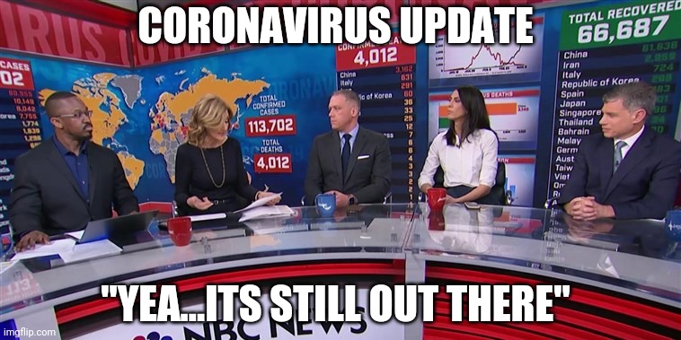 CORONAVIRUS UPDATE; "YEA...ITS STILL OUT THERE" | image tagged in funny memes | made w/ Imgflip meme maker