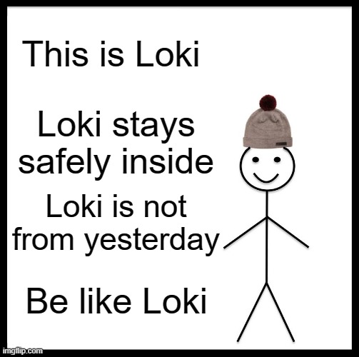 Be Like Bill Meme | This is Loki; Loki stays safely inside; Loki is not from yesterday; Be like Loki | image tagged in memes,be like bill | made w/ Imgflip meme maker