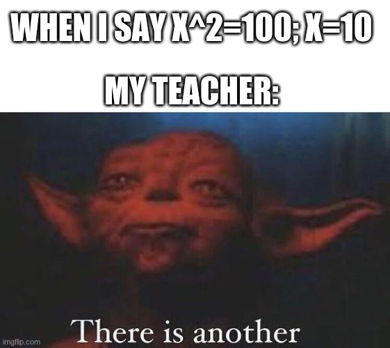 WHEN I SAY X^2=100; X=10; MY TEACHER: | image tagged in memes | made w/ Imgflip meme maker