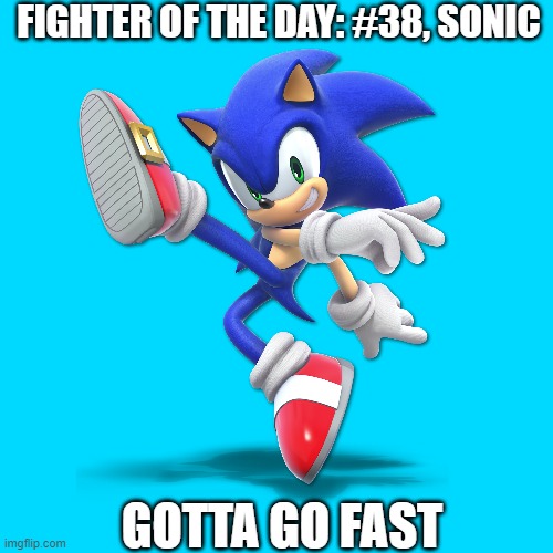 Fighter of the day: #38 | FIGHTER OF THE DAY: #38, SONIC; GOTTA GO FAST | image tagged in super smash bros,sonic the hedgehog | made w/ Imgflip meme maker
