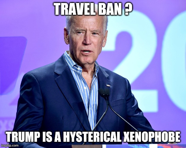 Joe Biden Speech | TRAVEL BAN ? TRUMP IS A HYSTERICAL XENOPHOBE | image tagged in joe biden speech | made w/ Imgflip meme maker