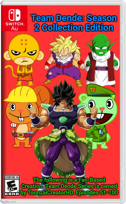 Team Dende Season 2 Collection Edition (HTF Crossover Game | Team Dende: Season 2 Collection Edition; The following is a Fan-Based Creation. Team Dende Series is owned by ToonzaiCreatorHD. Episodes 51-100 | image tagged in switch au template,team dende,happy tree friends,dragon ball z,dende,nintendo switch | made w/ Imgflip meme maker