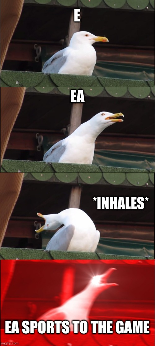 Inhaling Seagull Meme | E; EA; *INHALES*; EA SPORTS TO THE GAME | image tagged in memes,inhaling seagull | made w/ Imgflip meme maker