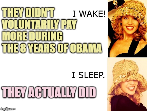 Why didn't Democrats voluntarily pay higher taxes under Obama? Uhh: they did. By voting for leadership that brought higher taxes | THEY DIDN'T VOLUNTARILY PAY MORE DURING THE 8 YEARS OF OBAMA; THEY ACTUALLY DID | image tagged in kylie i wake/i sleep,taxes,obama,income taxes,taxation,tax cuts | made w/ Imgflip meme maker