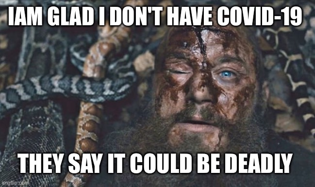 Ragnar Snake Pit | IAM GLAD I DON'T HAVE COVID-19; THEY SAY IT COULD BE DEADLY | image tagged in ragnar snake pit | made w/ Imgflip meme maker