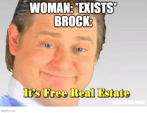 It's Free Real Estate | WOMAN: *EXISTS*
BROCK: | image tagged in it's free real estate | made w/ Imgflip meme maker