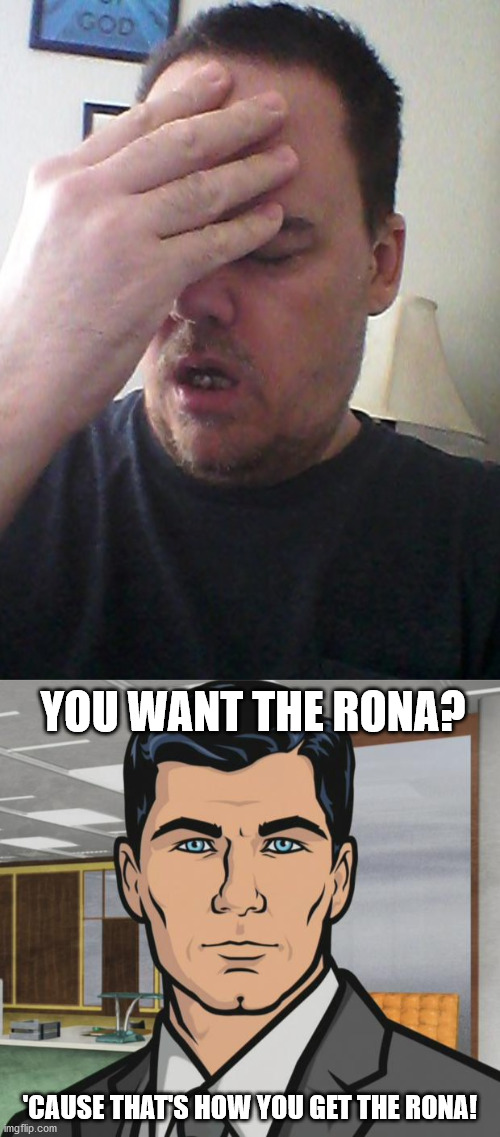 YOU WANT THE RONA? 'CAUSE THAT'S HOW YOU GET THE RONA! | image tagged in memes,archer,face palm | made w/ Imgflip meme maker