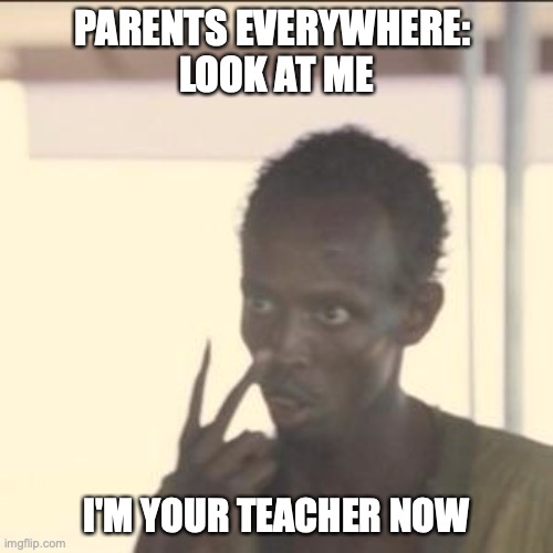 Look At Me Meme | PARENTS EVERYWHERE: 
LOOK AT ME; I'M YOUR TEACHER NOW | image tagged in memes,look at me | made w/ Imgflip meme maker