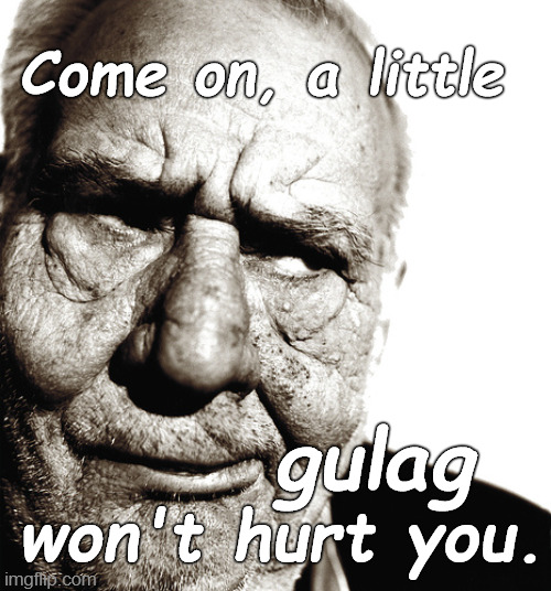 Skeptical old man | Come on, a little won't hurt you. gulag | image tagged in skeptical old man | made w/ Imgflip meme maker