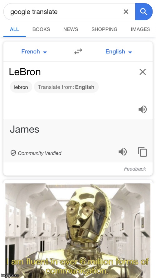 French 100 | image tagged in c3po,lebron james,french | made w/ Imgflip meme maker