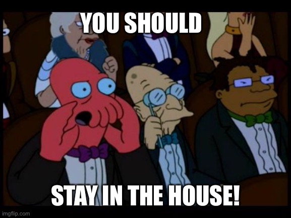 Zoidberg You Should Feel Bad | YOU SHOULD STAY IN THE HOUSE! | image tagged in zoidberg you should feel bad | made w/ Imgflip meme maker