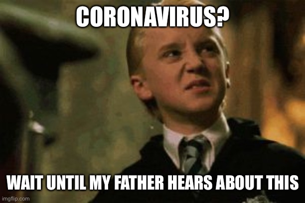 CORONAVIRUS? WAIT UNTIL MY FATHER HEARS ABOUT THIS | image tagged in coronavirus,harry potter | made w/ Imgflip meme maker