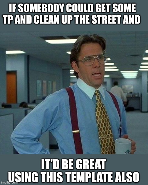 That Would Be Great Meme | IF SOMEBODY COULD GET SOME TP AND CLEAN UP THE STREET AND IT’D BE GREAT USING THIS TEMPLATE ALSO | image tagged in memes,that would be great | made w/ Imgflip meme maker