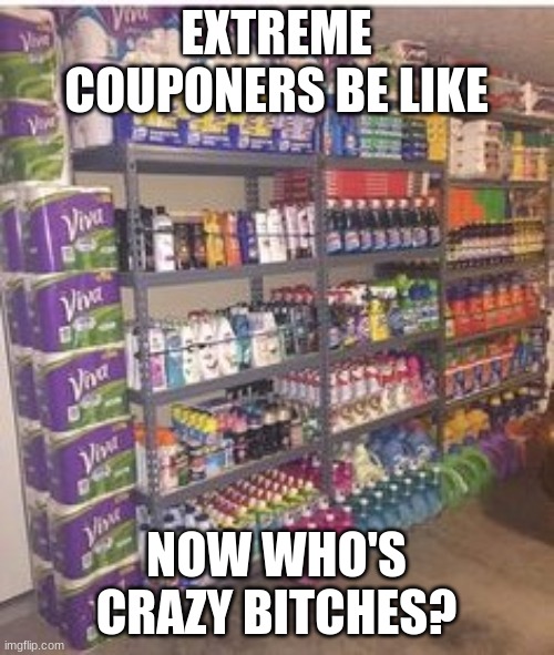 Who's got TP envy? | EXTREME COUPONERS BE LIKE NOW WHO'S CRAZY B**CHES? | image tagged in coronavirus,toilet paper | made w/ Imgflip meme maker