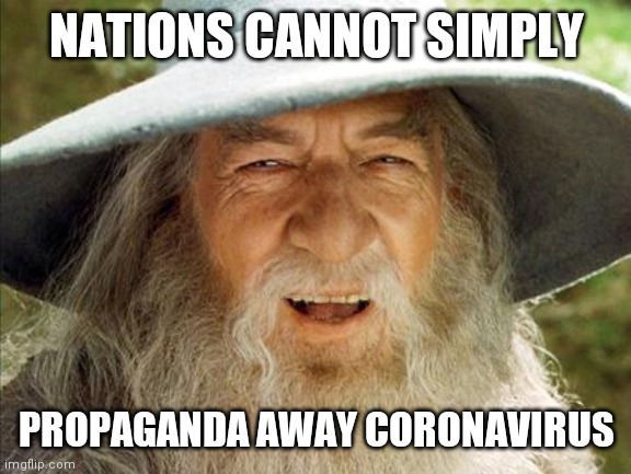 A Wizard Is Never Late | NATIONS CANNOT SIMPLY; PROPAGANDA AWAY CORONAVIRUS | image tagged in a wizard is never late,memes | made w/ Imgflip meme maker