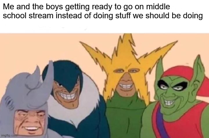 Me And The Boys Meme | Me and the boys getting ready to go on middle school stream instead of doing stuff we should be doing | image tagged in memes,me and the boys | made w/ Imgflip meme maker