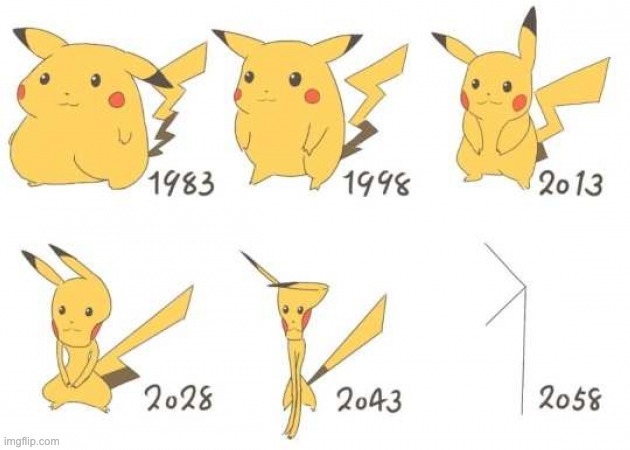 I swear to god Pikachu gets slimmer every anime | made w/ Imgflip meme maker