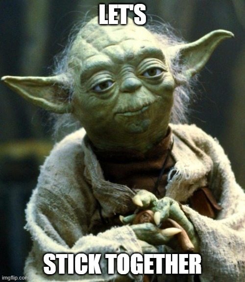 Star Wars Yoda | LET'S; STICK TOGETHER | image tagged in memes,star wars yoda | made w/ Imgflip meme maker