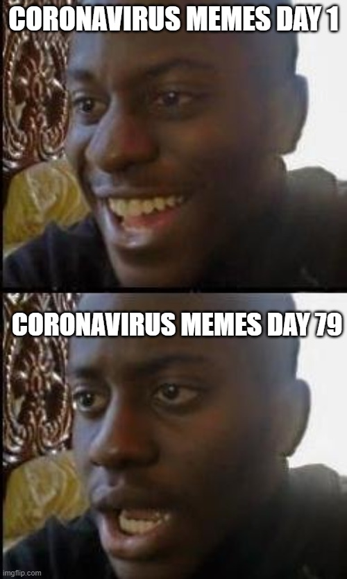 It's Getting Dark Guys | CORONAVIRUS MEMES DAY 1; CORONAVIRUS MEMES DAY 79 | image tagged in disappointed black guy,coronavirus,memes,dank memes,dark humor,happy | made w/ Imgflip meme maker