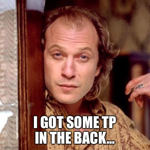 Buffalo Bill Silence of the lambs | I GOT SOME TP IN THE BACK... | image tagged in buffalo bill silence of the lambs | made w/ Imgflip meme maker