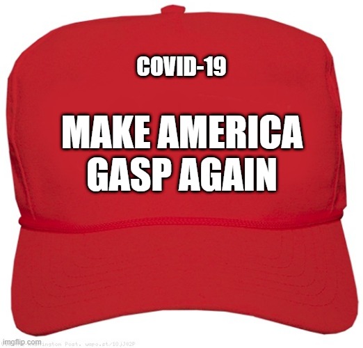 blank red MAGA hat | COVID-19; MAKE AMERICA GASP AGAIN | image tagged in blank red maga hat | made w/ Imgflip meme maker