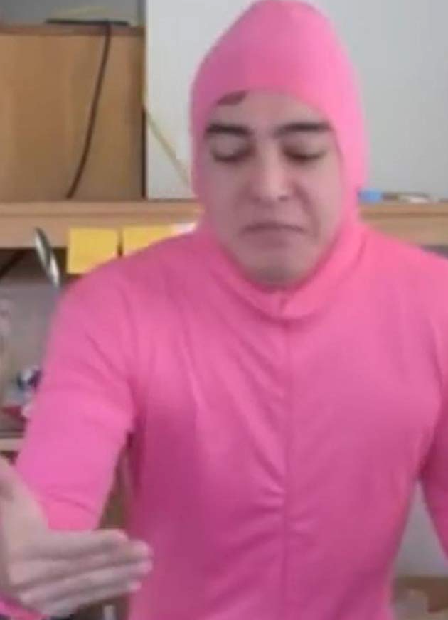 Pink Guy Holding Imaginary Phone Blank Meme Template