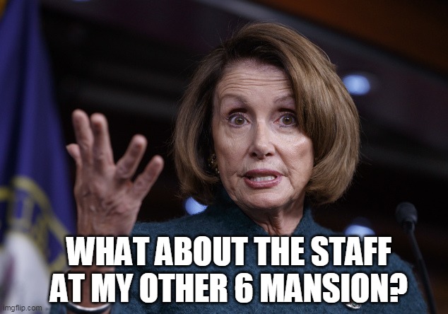 Good old Nancy Pelosi | WHAT ABOUT THE STAFF AT MY OTHER 6 MANSION? | image tagged in good old nancy pelosi | made w/ Imgflip meme maker
